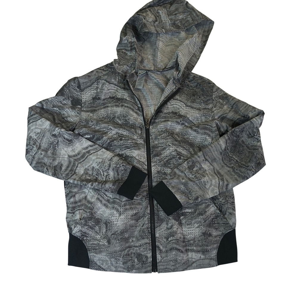 Champion C9 Womens Grey Marble Perforated Hooded Windbreaker Jacket Small